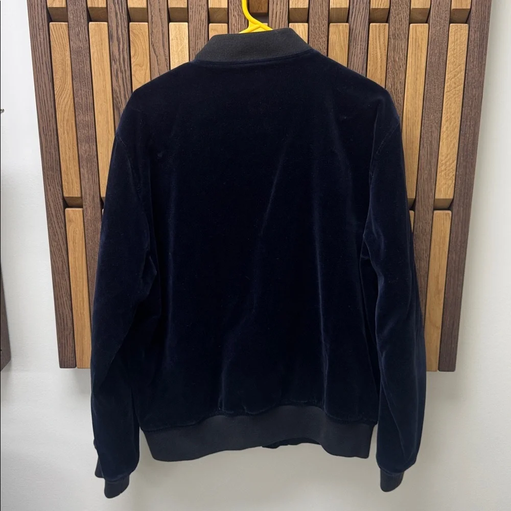 J. Crew Ludlow Navy Velvet Bomber Jacket with Tuxedo Stripe, size L